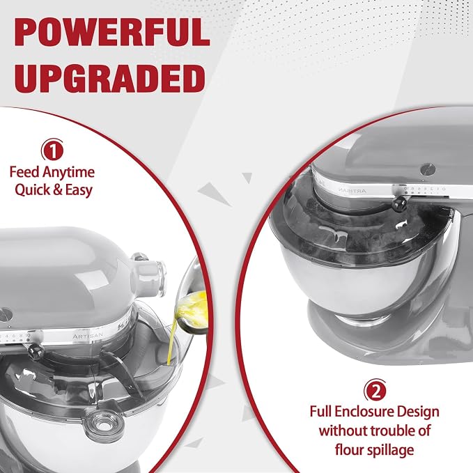 Pouring Shield for KitchenAid 4.5-5QT Tilt-Head Mixer,Only for Stainless Steel Bowl,Safety Secure Fit Splash Guard for Kitchen Aid Stand Mixer,Kitchen Aid Accessories and Attachments,Gray