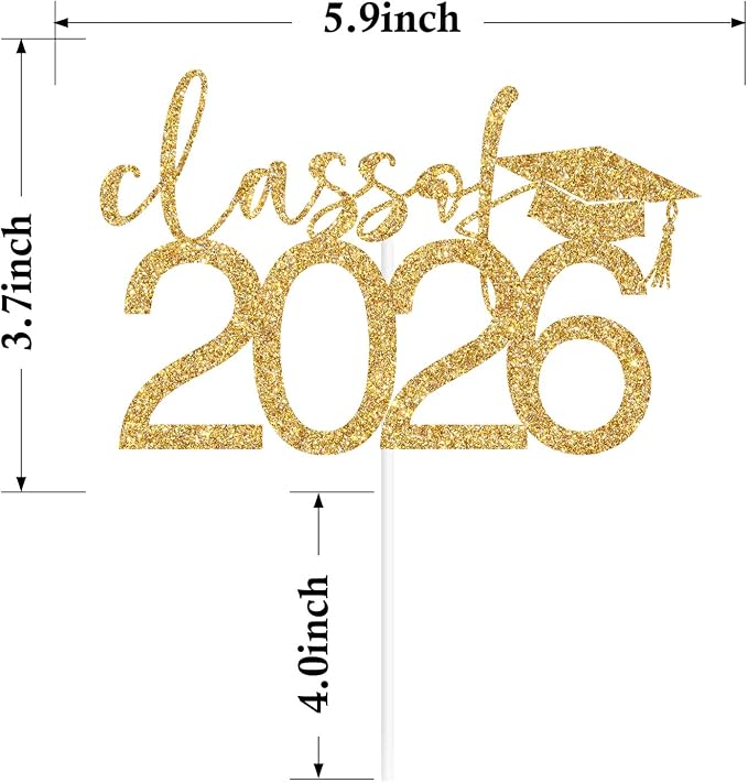 Class of 2026 Cake Topper, Congrats 2026 Cake Décor, Congrats Grad, Happy Graduation, High School/Senior/University Graduation Party Decorations Gold Glitter