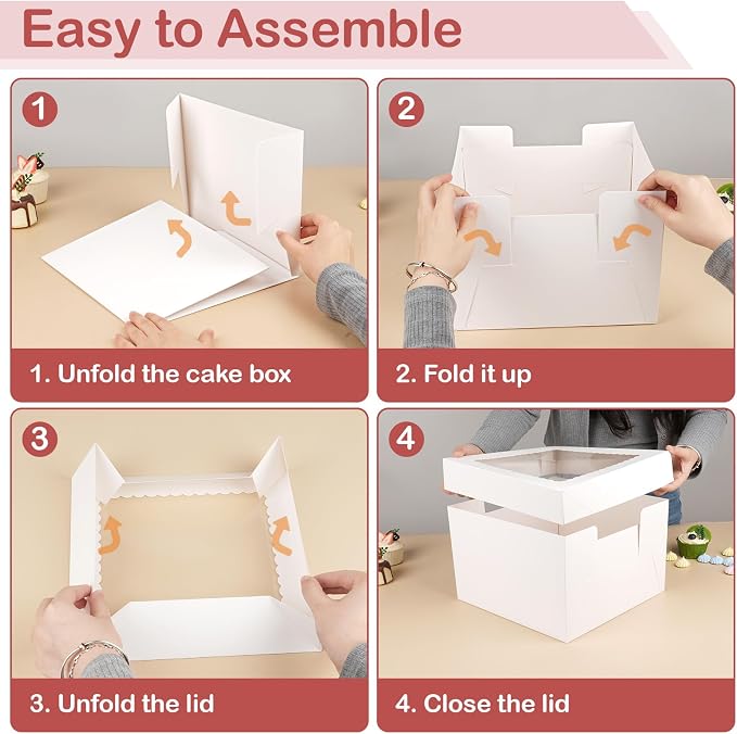 2 Pack Cake Boxes with Cake Boards, 12 Inch Tall Cake Box, Disposable Cake Transport Container, White Cake Carrier Holder for Baked Goods Cookies Dessert Pastry Cupcakes Bakery (12×12×8 Inches)