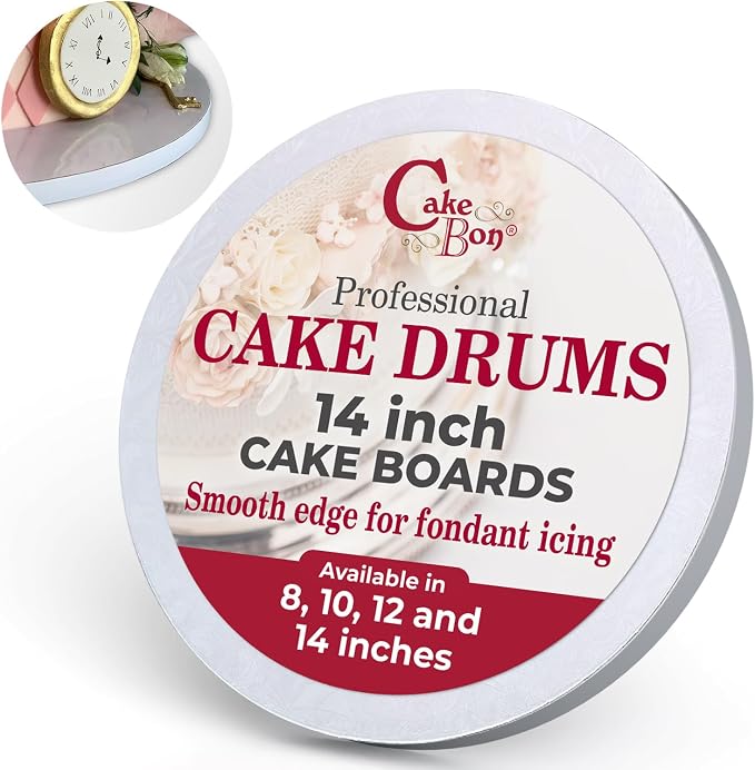 Cakebon Round Cake Boards - Sturdy 1/2 Inch Thick Cake Drums - 14 Inch Professional Base para Pastel Smooth Straight Edges White 1-Pack