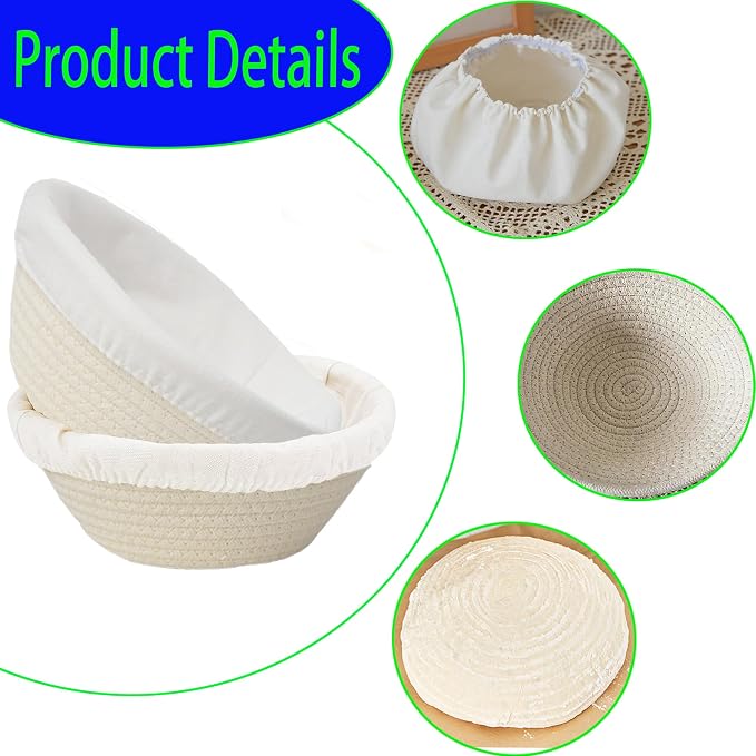 8 Inch 2 PCS Round Banneton Bread Proofing Basket，Banneton Bread Proofing Basket，Sourdough Proofing Basket with Liner - Round Banneton Basket for Baking