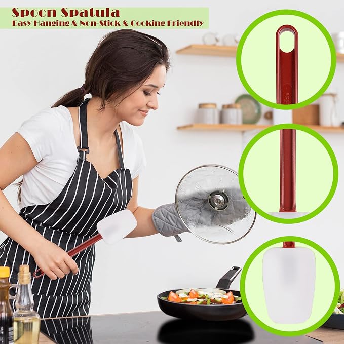 Silicone Rubber Spatula and Spoon Set of 3, High Heat Spatula, Commercial Size (14 Inches)