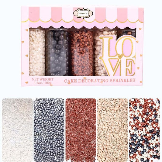 Sprinkles - Confect Sprinkles for Cakes & Cupcakes Decoration Assorted pack of 5 Starry Night Mix Black, White & Bronze Dragees Sparkling Sugar White & Bronze | Vegan, Gluten-Free, Nut-Free, Soy-Free, Dairy-Free, Palm Oil-Free- 5 Oz