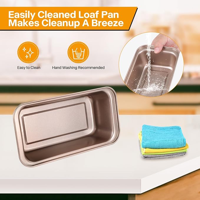 10x5inch Loaf Pan Set of 2,Dual-Layer Non-Stick Carbon Steel Bread Pan(Inner 9x4inch), 450°F Oven Safe, Stackable Gold Baking Pans for Banana Bread, Pound Cake & Homemade Loaves