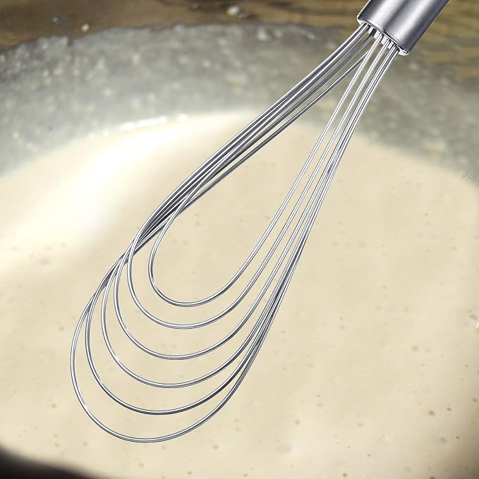 Patelai 3 Pieces Kitchen Flat Whisk Set Stainless Steel Flat Wire Egg Whisk Cooking Kitchen Utensil for Cooking Blending Whisking Beating Mixing Stirring Sauces Batter(8'', 10'', 11.6'')