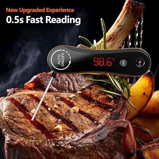 Paysean Meat Thermometer Digital Instant Read IP67 Waterproof for Cooking | Accurate Temperature Auto Rotating Backlit Display Ease Of Use for Grilling, BBQ, Candy