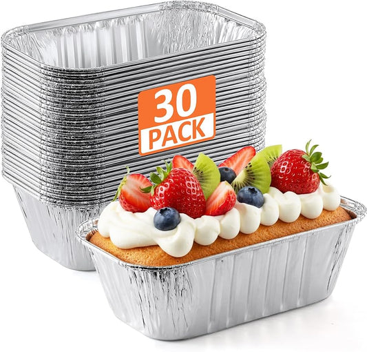NEEBAKE 30 Pack 6x3.5x2 Disposable Aluminum Loaf Pans - 1 Lb Mini Loaf Pans, Small Aluminum Tin Foil Baking Pan, Food Containers for Baking, Cakes, Bread, Meat, Loaves