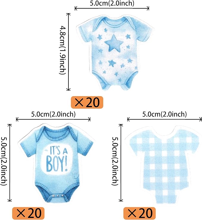 60 PCS Edible Bodysuit Cupcake Toppers Wafer Paper It's a Boy Cupcake Picks Edible Blue Gingham Theme Party Decorations for Boys Birthday Gender Reveal Baby Shower Party Cake Decorations Supplies