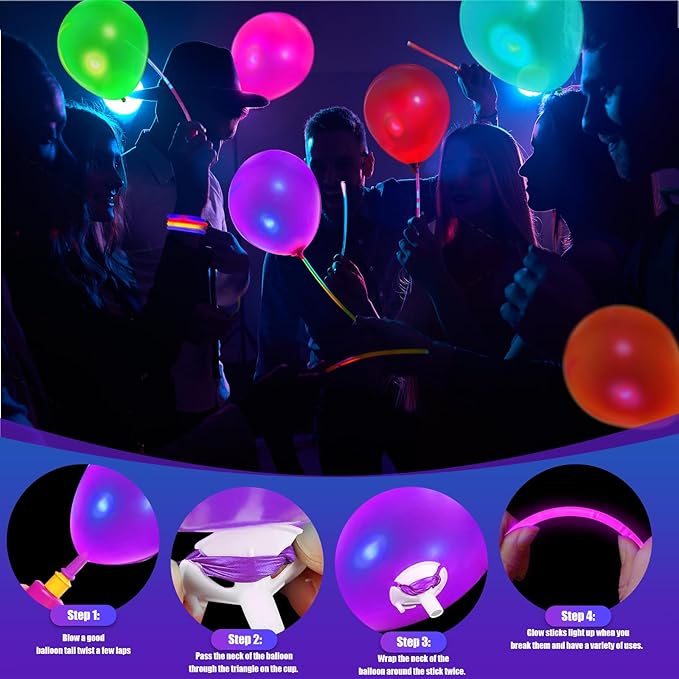 50 PCS UV Neon Balloons & 50 PCS Glow Sticks & 50 Pieces Balloon Stick Holders for Glow in the Dark Birthday Decoration Wedding Glow Party Supplies, Black Light Reactive Fluorescent Balloons (150)