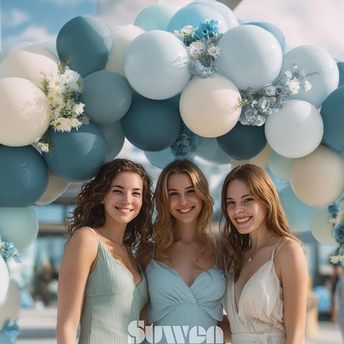 SUWEN Dusty Blue Balloons 60Pcs,12 inch Light Blue and Sand White Latex Balloons for Birthday Gender Reveal Party Decorations