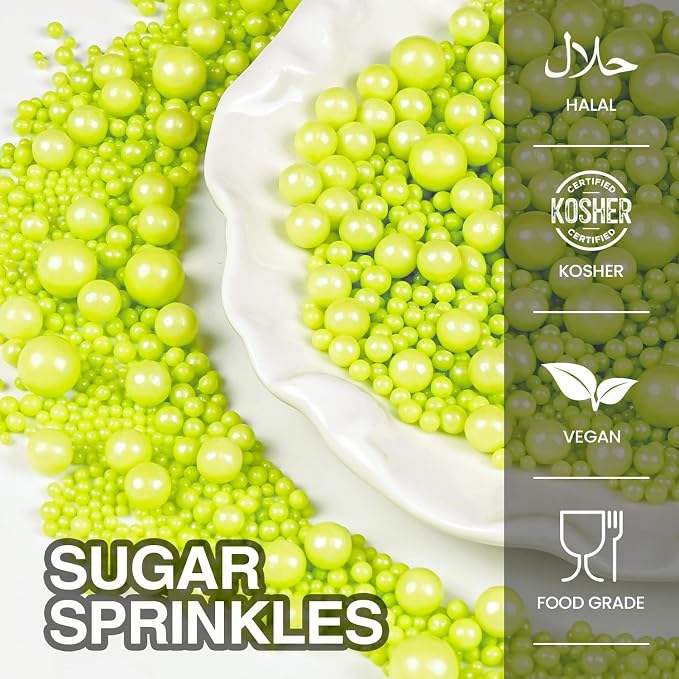 Green Pearl Sprinkles for Cake Decorating, 150g/5.29oz Mix Size, Edible Candy Sugar Pearls, Pearl Cake Decorations, Cupcake Toppers, Party, Holiday Supplies, Food Grade Sprinkles