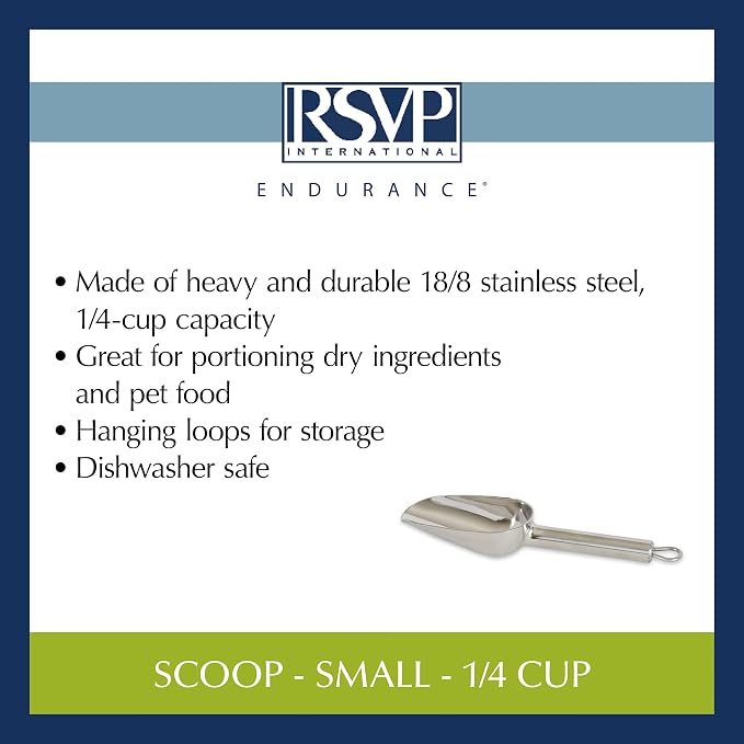 RSVP International Endurance Stainless Steel Measuring Scoop Collection, 0.25-Cup