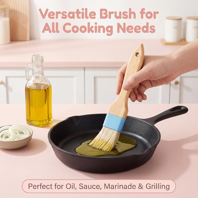 Pastry Basting Brush Food Brushes Heat Resistant Wooden Handle Pastry Brushes for Baking BBQ Brush for Cooking Butter Egg Wash Glazing Oil Sauce (1/1.5-2PCS)