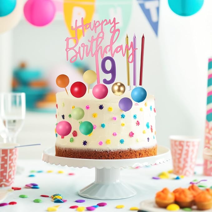 Yerliker 34 Pcs Happy Birthday Cake Toppers Decorations Birthday Candles DIY Cake Decor for Men Women Wedding Anniversary (Colorful)