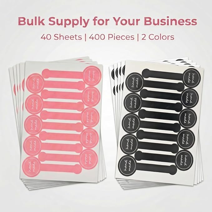 400pcs Handmade Baking Stickers, Bakery Stickers Labels for Packaging, Labels for Baked Goods, Pink + Black