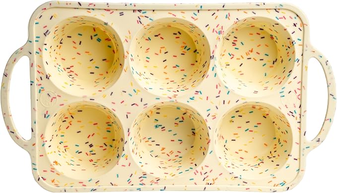 BAKE BOSS Confetti Silicone Jumbo Muffin Pan 6 Cup–Non-Stick Cupcake Pans for Baking, Heavy-Duty Large Silicone Muffin Pans for Baking, BPA-Free, Easy-Release, Oven & Dishwasher Safe
