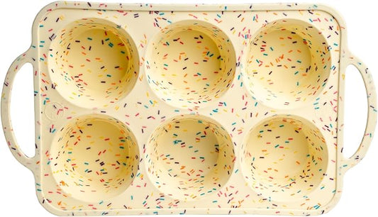 BAKE BOSS Confetti Silicone Jumbo Muffin Pan 6 Cup–Non-Stick Cupcake Pans for Baking, Heavy-Duty Large Silicone Muffin Pans for Baking, BPA-Free, Easy-Release, Oven & Dishwasher Safe