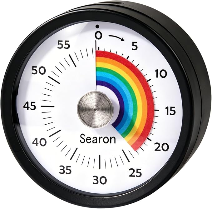 Searon Magnetic Visual Timer for Kids & Kitchen – 3.15" Rainbow Countdown Clock, 60-Minute Dial Timer, Sound or Silent LED Alert, Pause Function for Cooking, Baking, ADHD & Daily Routines (Black)