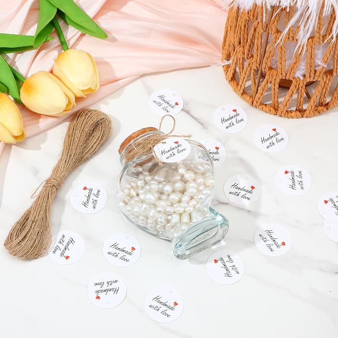 TIESOME 200Pcs Handmade with Love Tags, Paper Gift Labels with Twine String