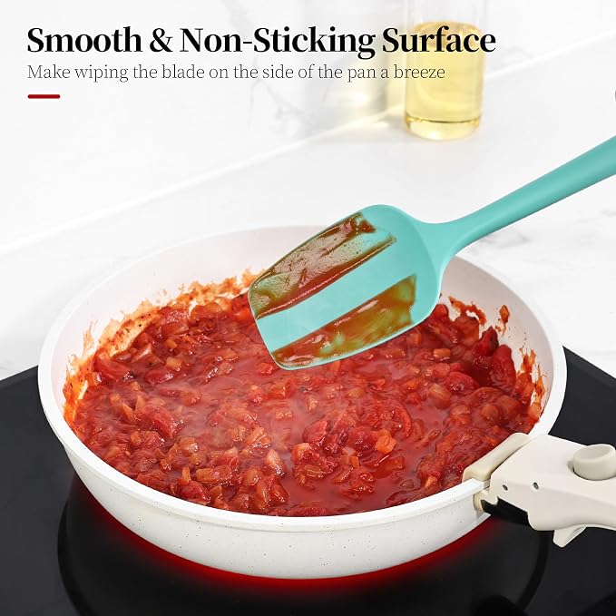 600ºF Heat Resistant Silicone Spatula Spoonula Set of 4, Aqua Sky | High Heat Food Safe Kitchen Use Scraper for Cooking Baking Mixing Scraping Stirring Cake Nonstick Cookware Pan Bowl