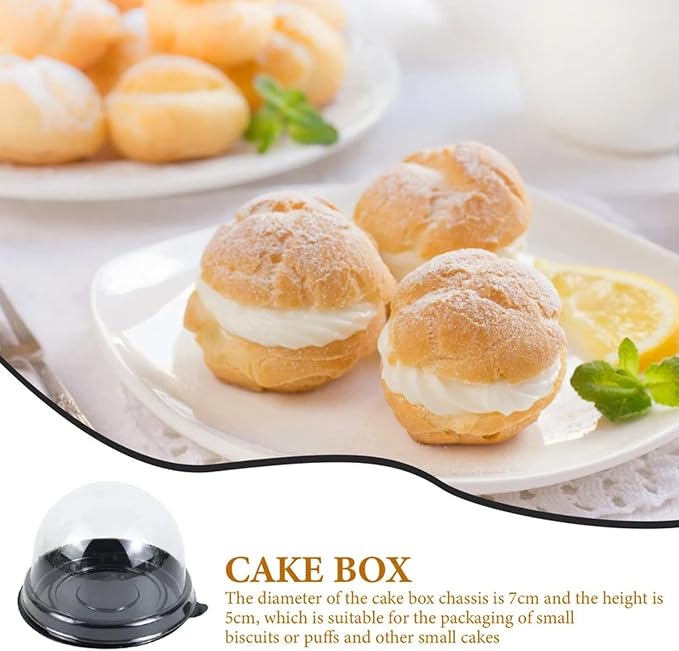 50Pcs Clear Plastic Mini Cake Box with Dome Lids, Mini Muffin Container Box Mooncake Dome Box Pastry Baking Packaging Boxes Wedding Birthday Gifts Supplies (Black Base)