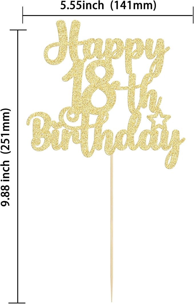 Gyufise 1Pc Happy 18th Birthday Cake Topper Glitter 18 & Fabulous Cheers to 18 Years Old Birthday Cake Pick for Celebrating 18th Birthday Party Cake Decorations Supplies Gold