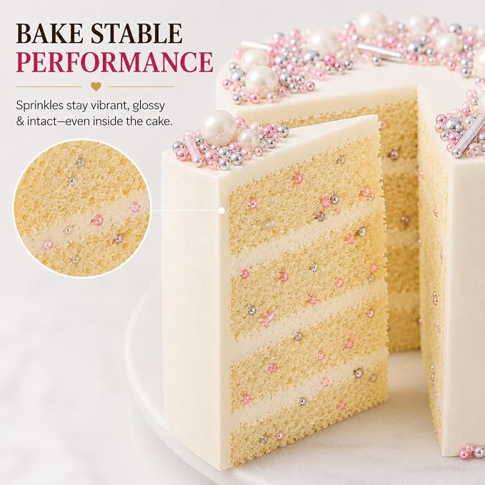 Confect Fusion Pink & Silver Sprinkles Mix - Pearl Sugar Cake Decorations, Dessert Toppings, Edible Confetti | Vegan, Gluten-Free, Nut-Free, Soy-Free, Dairy-Free, Palm Oil-Free- 4.2 Oz