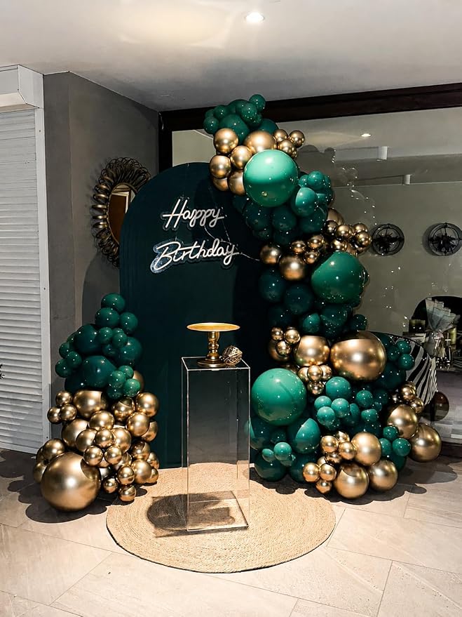 171Pcs Black Green Gold Balloons Garland Arch Kit - 18 12 10 5 Inch Different Sizes Forest Dark Green Black Gold Latex Balloon for Birthday, Anniversary, Jungle, Camo Army Party Decorations