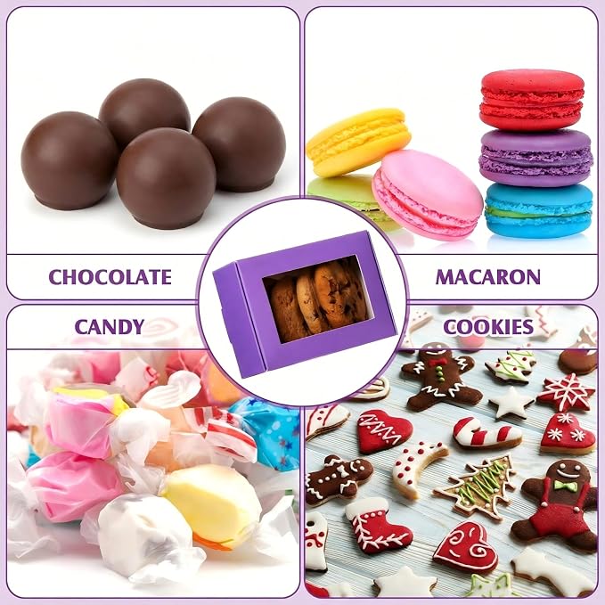 Zonon 30 Pcs Soap Boxes for Homemade Packaging, Mini Kraft Boxes with Window for Bakery Candy Soap Making Gift Packaging, 3.7x2.6x1.4 Inch (Purple)