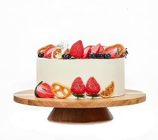 12" Acacia Wood Revolving Cake Stand, 2" High Turntable for Cake