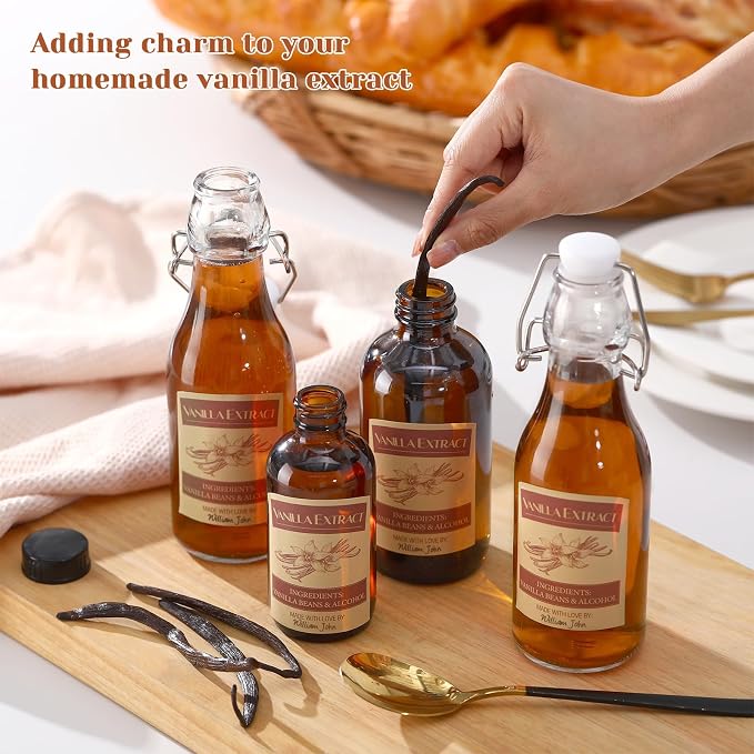 Fulmoon 24 Pcs Vanilla Extract Labels Homemade Vanilla Extract Stickers Bottle Labels with Ribbon Gift Stickers for 4oz, 8oz Handcrafted Bottles Wedding Gifts(Rustic)