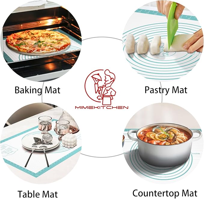 Non Stick Silicone Pastry Mat for Dough Rolling, Silicone Baking Mat with Measurement, Nonslip Fondant/Pie Crust Mat for Making Cookies Macarons Baking Tools Mint 32 x 24 Inch