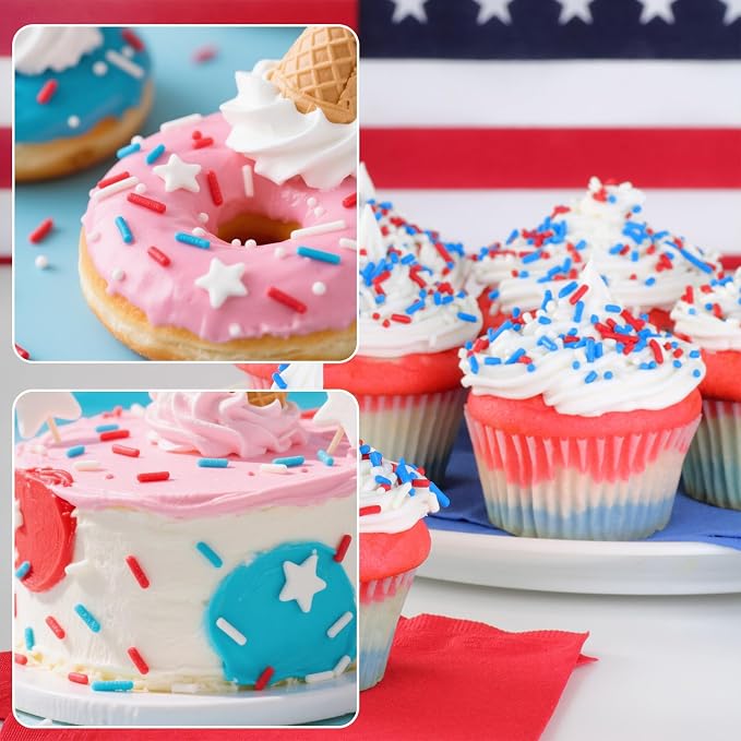 Twisweet Edible Patriotic Sprinkles for Cake Decorating, 4th of July Red White Blue Sprinkles Mix Baking Candy, Cupcake Topper Cookies Ice Cream Cake Decorations, Independence Day Birthday Festival Supplies (130g/4.58oz)