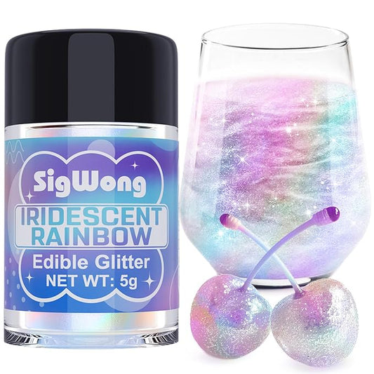 Iridescent Rainbow Edible Glitter - 5g Food Grade Cake Decorating Shimmering Glitter, Edible Sprinkle Luster Dust for Drinks, Chocolates, Fondant, Strawberries, Cupcakes, Candy, Easter Cookie - Vegan