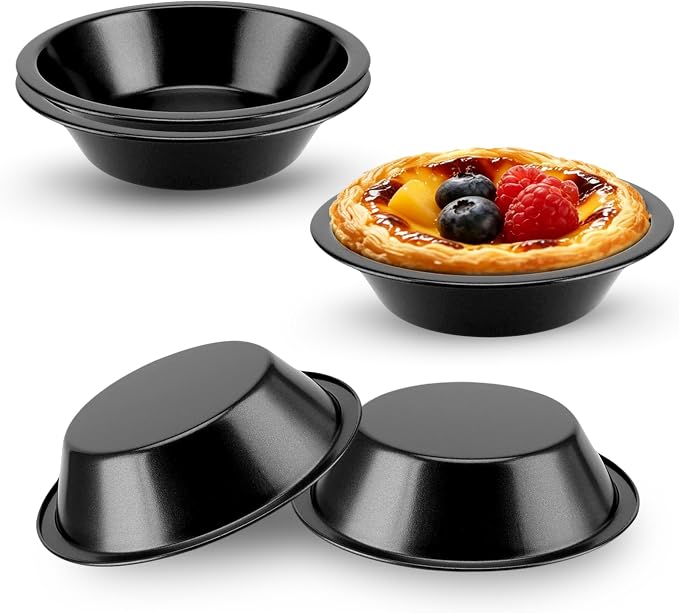 4Inch Mini Pie Pans Pie Plates Mini Tart Pans for Baking Round Bakeware Set for Baking Dessert Set of 5- Black