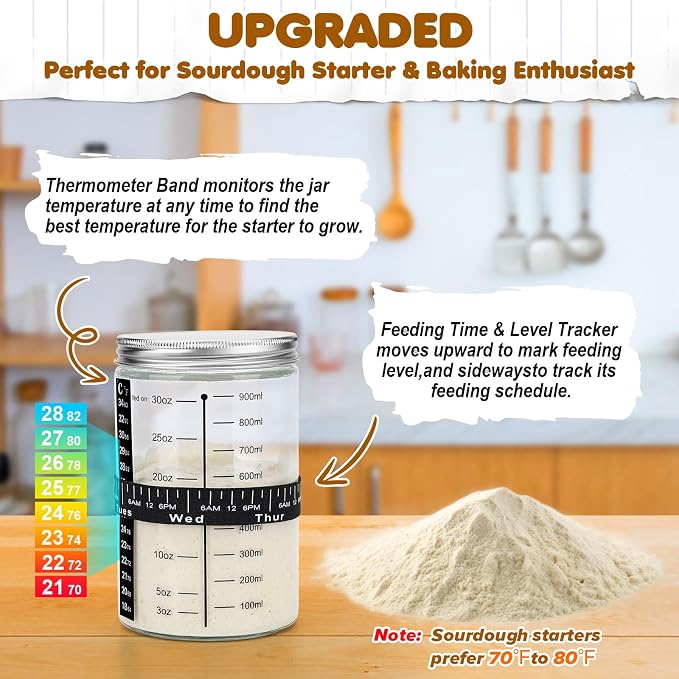 HK Sourdough Starter Kit with 9" Round & 10" Oval Banneton Proofing Basket and 34oz Starter Jar - Beginner-Friendly Sourdough Bread Baking Supplies and Baking Gifts for Women, Men, and Bread Bakers
