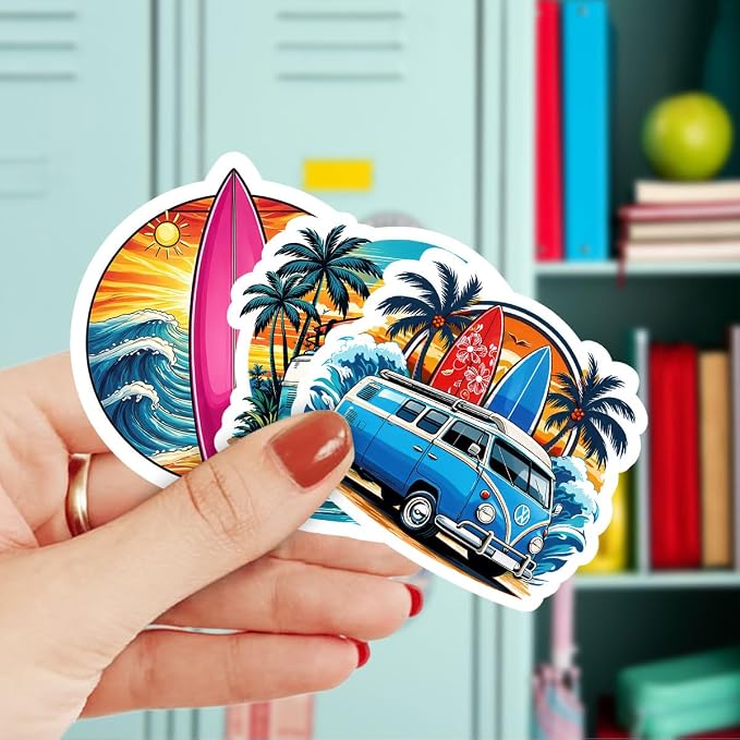 10pcs Surfing Sticker Pack – Fun Surfing Quotes and Designs – Perfect for Water Bottles, Laptops, Journals, and Gift for Surfers