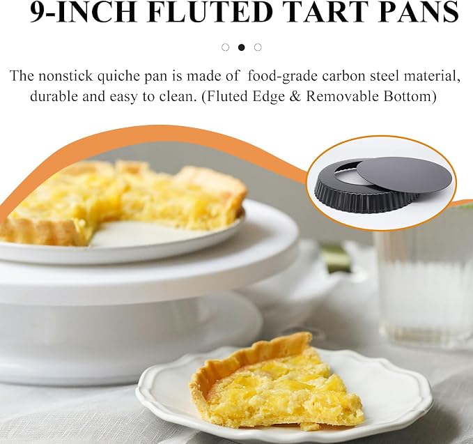 9-Inch Tart Pan with Removable Bottom, Nonstick Quiche Pan Fluted Tartlet Pan with Silicone Brush for Baking Tarts, Pizzas, Quiches