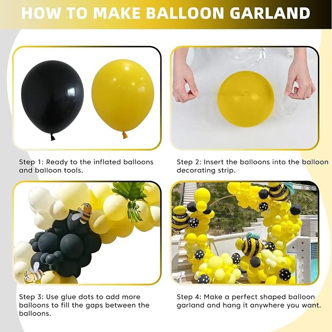 Black and Yellow Balloon Arch Kit - 100pcs Balloon Garland Kit with Black and Yellow Balloons in 18/12/10/5 inch Sizes for Baby Shower or Birthday Parties - Bee and Bumblebee Themed Decoration