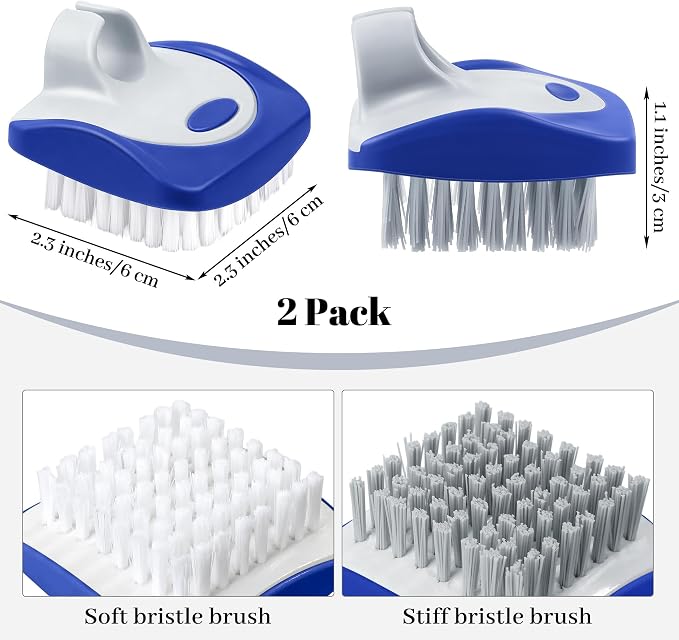 Aodaer 2 Pack Vegetable Brush Potato Scrubber Brush Silicone Hard and Soft Side Fruit Cleaning Tools for Delicate or Tough-Skinned Vegetables, Dark Blue