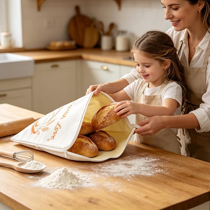 Beeswax Bread Bags with Extra-Wide Zipper Access, 2 Pack XL (13x17in) – Reusable Organic Beeswax-Coated Linen Cotton Storage Bags for Sourdough & Homemade Bread, Naturally Keeps Bread Fresher Longer