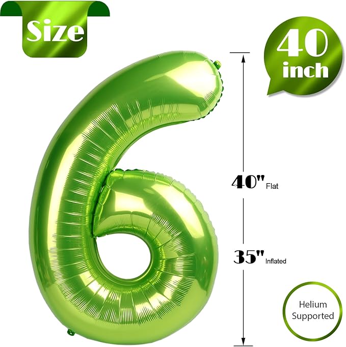 Light Green 6 Balloon, Number Balloons 40 Inch, 6th Balloons for Birthday Decorations, Light Green Party Supplies 6 Birthday Balloon, Number 6 Balloon