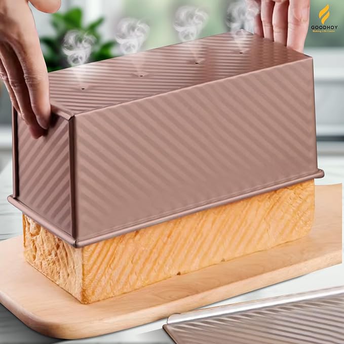 2.2lb set Nonstick Pullman Loaf Pan With Lid For Homemade Bread. Sandwich Bread Baking Mold With Sliding Lid, Durable Toast Box For Square Loaf Shokupan Soft Milk Bread & Gift Box Included.