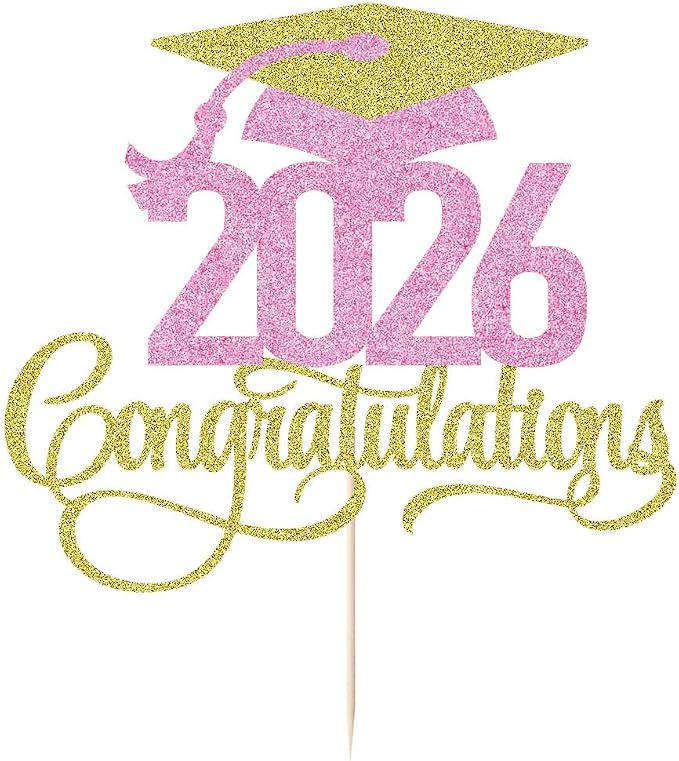 Golden pink 2026 Congratulations Graduation Cake Topper,Congrats Grad Cake Decor - 2026 High School/College/Senior Graduation Party Decorations Supplies
