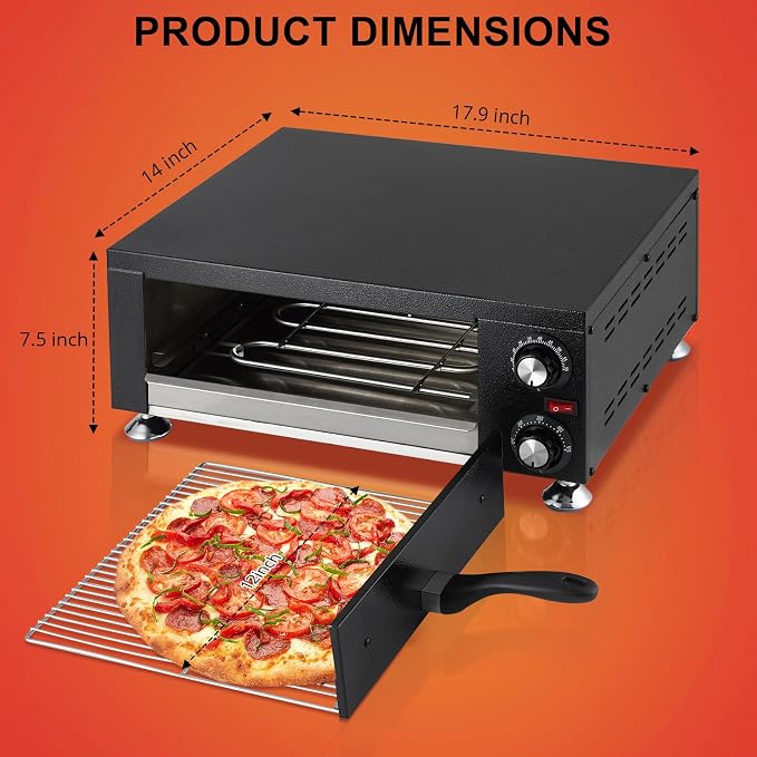 Commercial Pizza Oven Countertop, 14" Electric Pizza Oven for Indoor Use, Stainless Steel Electric Oven with Timer, Removable Crumb Tray, for Home Kitchen, Restaurant