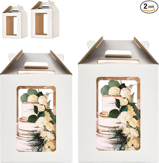 Tall Cake Boxes for Tier Cakes,10x10x12 & 12x12x14 Tiered Cake Box with window, 8in 10in 12in Tall Cake Carrier,Layer tall baking carrier,Layer tier cake boxes (2 pack)