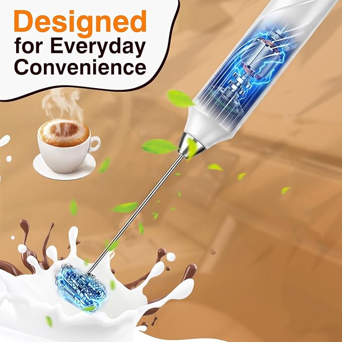 Milk Frother Handheld Rechargeable Electric Frother Wand Coffee Foam Maker with 2 Stainless Stee Whisks & 3 Speeds,Drink Mixer Handheld for for Latte, Cappuccino, Hot Chocolate, Matcha, Egg (Black)