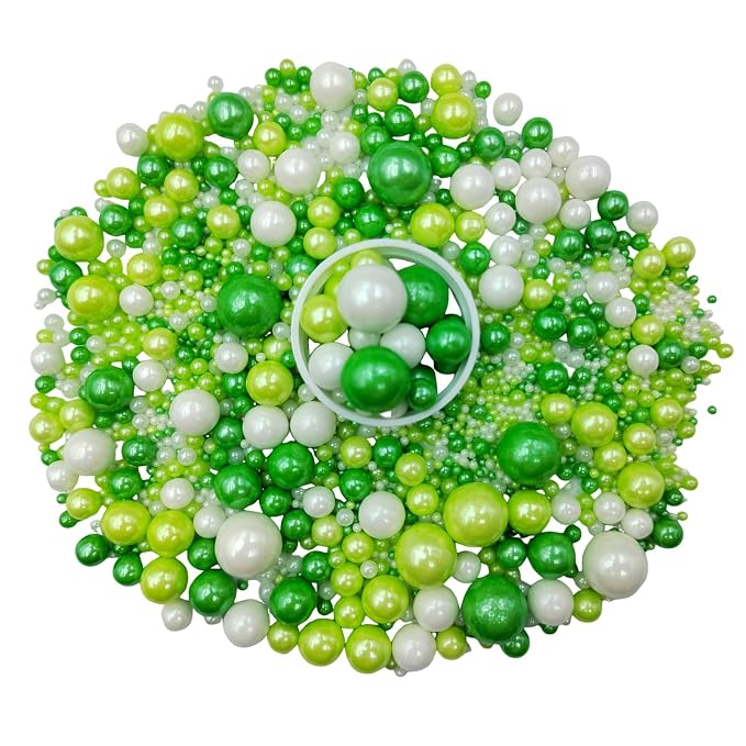 Edible White Green Sugar Pearls Candy Sprinkles 120G/ 4.23Ounce Baking Cake Sprinkles Cupcake and Cake Topper Cookie Decorations Wedding Party Valentines Halloween Christmas Supplies