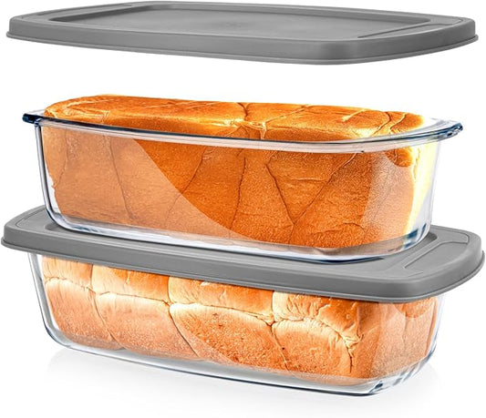 Glass Loaf Pans for Baking Bread with Lids 2 Set - 1.9 Qt Glass Loaf Pan | Oven, Dishwasher, Fridge, Freezer & Microwave Safe, Bread Pan Suit for Lasagna, Meatloaf, Banana