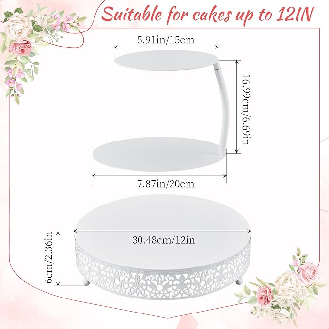 LemonRoad 2 Piece White Floating Cake Stand Spacer Separator, 6 8 12 Tiered Wedding Cake Stand Round Dessert Display for Birthday Centerpiece Anniversary Party Table Display Decoration(Classic)